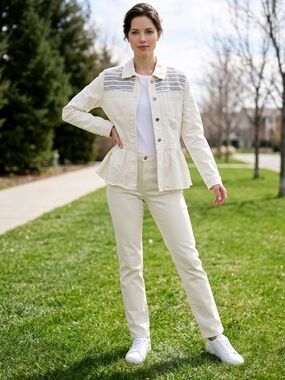NWT Chicos White Jacket with Blue Stripes